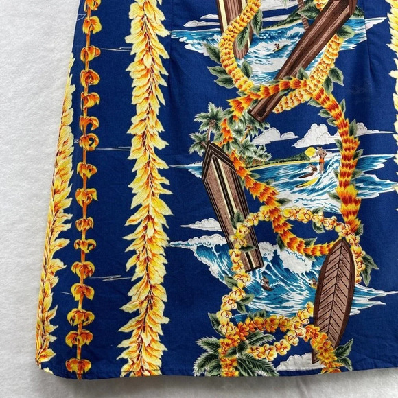 Royal Creations Mini Dress Women's Size L Hawaiian Shift Sleeveless Cotton Blue - Picture 5 of 8